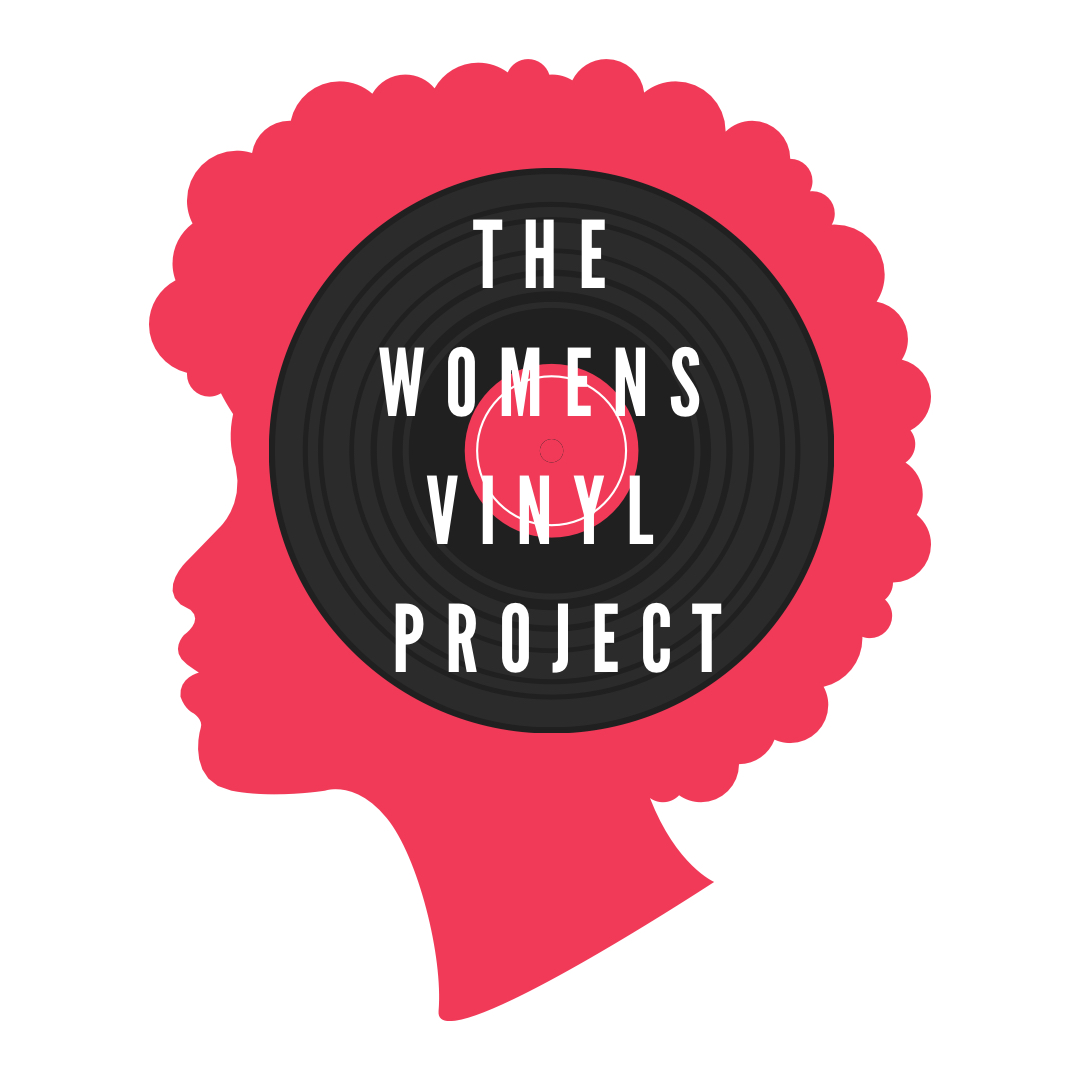 The Women's Vinyl Project logo, featuring an image of a vinyl record on a red silhouette of a woman's head